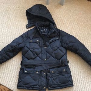 Barbour Black Hooded and Belted Quilted Down Coat